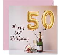 50th Birthday Cards for Men Women - Balloons & A Bottle of Bubbly - Happy Birthday Card for 50 Year Old Man Woman Brother Nanny Cousin Grandma, 145mm Bday Greeting Cards