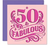50th Birthday Cards for Women - Fabulous - Happy Birthday Card for 50 Year Old Woman Cousin Wife Nanny Friend, 145mm Bday Greeting Cards