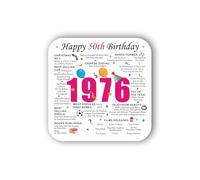 50th Birthday Coaster (2026) - Born in 1976 Facts - Unique Gift - Factual Gift - Keepsake - Milestone (Pink)