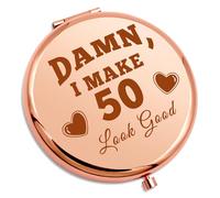 50th Birthday Compact Makeup Mirror for Women Grandma Mum Sister Best Friend Auntie 50 Years Old Birthday Gift for Wife Aunt Coworker Christmas Mothers Day Present Turning 50 Folding Makeup Mirror