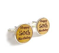 50th Birthday Cufflinks, Handmade Engraved Wooden Birthday Gift, 5th Wedding Anniversary Present, With Gift Box