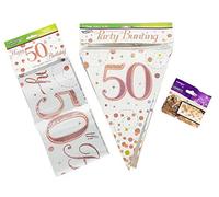 50th Birthday Decoration Age 50 Decorations Kit Banner Bunting Confetti Rose Gold FANCYDRESSCOZ FDC Him Her Men Women