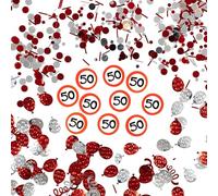 50th Birthday Decoration Confetti Mix Traffic Signs Red/White - Original Birthday Decoration 50th for a Successful 50th Birthday Woman or Man - Tiwoca