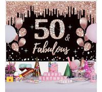 50th Birthday Decoration for Women, 50th Birthday Decoration Black and Rose Gold Glitter Spots Fabric Sign Poster Background Banner Woman 50th Birthday Party Decoration