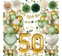 50th Birthday Decoration for Women Men, Green Gold Balloons Decorations, Happy 50th Birthday Banner Number 50 Foil Balloon for Party Decorations Reusable