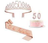 50th Birthday Decoration for Women with Rose Gold Sash, Tiara,Numbers Candles, Sincere 50th Birthday Gifts for Women