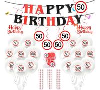50th Birthday Decoration Set for Men & Women - Complete Set with Garlands, Balloons, Banners & Traffic Sign Decoration | 50th Anniversary Decoration | Birthday Party Decoration