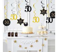 50th Birthday Decorations 50th Birthday Party Hanging Swirls Streamers 22pcs Black Gold Birthday Decorations Birthday Streamers Ceiling Decorations Shiny Foil Swirls for Birthday Anniversary Party