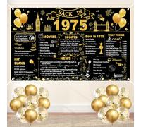 50th Birthday Decorations Banner Black Gold with 10pcs Balloons, Large Black Back in 1975 Poster UK Backdrop Banner Birthday Decorations, Anniversary Class Reunion Home Decor for Men Women