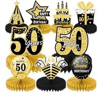 50th Birthday Decorations-Birthday Decoration,50th Table Decorations Honeycomb Decs Vintage,Black and Gold Party Decorations,50th Birthday Table Decorations Men Women,Party Table Decor Supplies