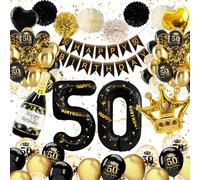 50th Birthday Decorations, Black Gold 50th Birthday Balloons for Women Men 50 th birthday Party decorations