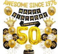 50th Birthday Decorations Black Gold - Awesome Since 1976 Banner Set with Cake Topper and Sash, Happy Birthday Banners, Number Foil Balloons, Latex Balloons for 50 Years Old Party Supplies