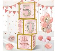 50th Birthday Decorations Boxes for Women - 3PCS Pink Rose Gold Happy 50th Birthday Balloons Boxes,Fifty Year Old Birthday Theme Cardboard Box Decor