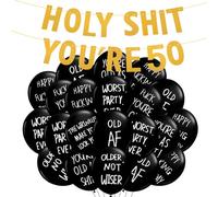 50th Birthday Decorations for Him Or Her Gold Birthday Party Decor Abusive Balloons 30th Bday Party Supplies Holy Shit You're 50 Birthday Banner Party Decoration