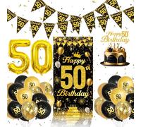 50th Birthday Decorations for Men - 40pcs Black Gold Happy 50th Birthday