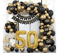 50th Birthday Decorations for Men and Women - Black and Gold Balloons, Happy Birthday Banner, Garland - Party Decor