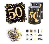 50th Birthday Decorations For Men Women, 20Pcs 50th Napkins +12Pcs Lantern Table Decoration +100Pcs Confetti, 50th Birthday Table Decorations, Black And Gold Birthday Party Supplies