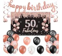 50th Birthday Decorations for Women,38pcs Rose Gold happy 50th birthday banner,Number Balloons,Hanging Swirls,50th Birthday Party Decorations Kit for Girl Women Adults.