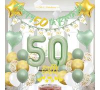 50th Birthday Decorations for Women - 49 Piece Green Gold 50th Birthday Balloons Set with Happy Birthday Banner, Confetti, Foil Balloon, Cake Topper, 50 Years Old Party Supplies for Women Men