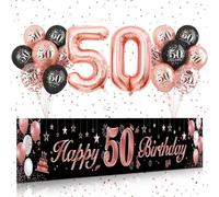 50th Birthday Decorations for Women,BTZO Black Rose Gold Happy 50th Birthdays Banner Birthday Balloons,Number 50 Balloon Rose Gold Confetti Balloons for 50 Birthday Anniversary Party Decorations