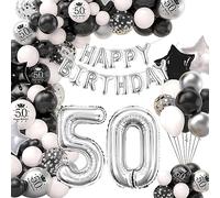 50th Birthday Decorations for Women Men, 50th Birthday Balloons with 50th Birthday Banner, Black and Silver Balloons Garland Kit for Women Man 50th Bithday Party