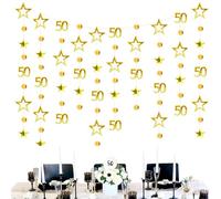 50th Birthday Decorations, Gold-Colored Sequin Bunting Banner, 3m Party Decor for Men and Women, Happy Celebration Supplies for 50 Year Old, Milestone Event Hanging Garland for Home, Indoor Outdoor
