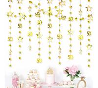 50th Birthday Decorations Hanging Swirls Decorations Gold Number 50 Circle Dots Star Garland Party Decorations Metallic Hanging Streamer Banner Shiny Hanging Swirls for Birthday Party Supplies