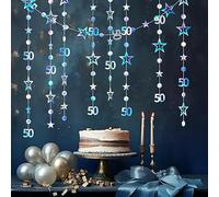 50th Birthday Decorations Number 50 Circle Dot Twinkle Star Garland Metallic Hanging Streamer Bunting Banner Backdrop for Girls Boys Ten Year Old Birthday 10th Anniversary Party Supplies,about 9 M