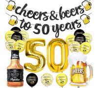 50th Birthday Decorations, Party Decorations with Cheer Banner, Number 50 Foil Balloons, 50th Sign Black Balloons, Champagne Cups Foil Balloon, Happy Birthday Decor for Women Men