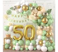 50th Birthday Decorations Sage Green,50th Birthday Balloon Garland Party Decoration with Number 50 foil balloons,Happy Birthday Banner for Men Women 50 Birthdays Party Decorations