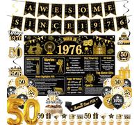 50th Birthday Decorations Set Men - 43 Pcs Vintage Black and Gold Awesome Since 1976 Banners, Backdrop, Balloons, and Hanging Swirls for 50th Birthday Party Supplies