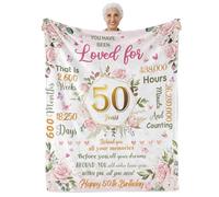 50th Birthday Decorations Throw Blanket for Women - White for 50 Year Old Women