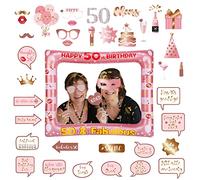 50th Birthday Decorations Women,Rose Gold Inflatable Selfie Frame&38Pcs 50th Birthday Photo Booth Props,Giant Inflatable Party Photo Booth Frame for Men Ladies 50thBirthday Party Decorations