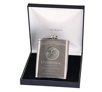 50th Birthday Engraved Hip Flask Footballer Feature in Gift Box