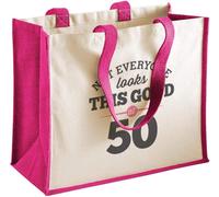 50Th Birthday Gift Bag Funny Gift for Women Tote Shopping Present (Fuchsia)