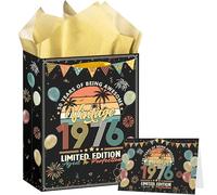 50th Birthday Gift Bag with Greeting Card and Tissue Paper, 1976 Rainbow Birthday Presents for Dad, Husband, or Friend, Perfect for Any 50th Celebration