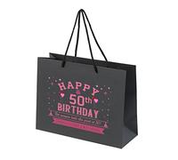 50th Birthday Gift Bags - Black Paper Bags with Rope Handles - Medium Eco-Friendly Recycled Presents - Pink