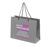50th Birthday Gift Bags - Grey Paper with Rope Handles - Eco Friendly Medium Gift Bag - Counting - Pink