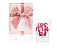 50th Birthday Gift for Her - Pink Shot Glass Decorations for 50th Bday Celebration, Unique Party Favors for Wife, Sister, or Friends - Turning 50 Gift