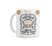 50th Birthday Gift for Him - Personalised Age 50 Birthday Mug, Vintage Original Parts 1976 Design, White Ceramic Coffee Mug