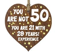 50th Birthday Gift For Women Men Wooden Heart Plaque, Dark Wood Sign Keepsake, Happy Birthday Mum, Colleague, Dad, Husband, Wife, Uncle, Mum Gifts From Son, Auntie, Sister Birthday Present