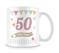 50th Birthday Gift- Personalised Mug/Cup - Add Name - Birthday Shabby Chic Design