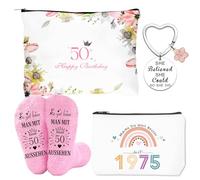 50th Birthday Gift Set for Women, Cosmetic Bag with Keyring and Cuddly Socks, Birthday Gift Set 1975