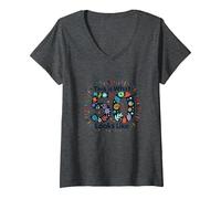 50th Birthday Gift: This is What 50 Looks Like V-Neck T-Shirt, Women, Dark Heather Grey, M