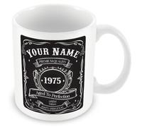 50th Birthday Gift - Vintage 1975 Personalised Mug/Cup (add Name, Year) - Black