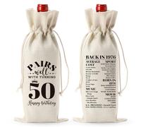 50th Birthday Gifts for Her，Gift for 50 Year Old Woman Men Wine Bag, 50th Birthday Party Decor Gifts Wine Bags for Mom Sister Wife Friend Her Coworker kitchen