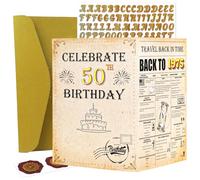 50th Birthday Gifts for Her or Him, Vintage 50th Birthday Card with Gold Stickers Envelope Seal and Facts and Statistics for 1975, Jumbo Bday Cards A4 Size, Inside Blank for Sign or Doodles, Fun Gifts