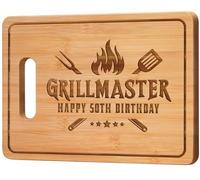 50th Birthday Gifts for Men, Engraved Bamboo Grillmaster Chopping Board, Mens 50th Birthday Gift Ideas for Him Husband Dad Brother Friend, BBQ Lovers Kitchen Decoration Present for 50 Year Old Man