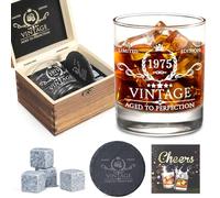 50th Birthday Gifts for Men Whiskey Glass Set - 50th Birthday Decorations, Party Supplies - 50 Year Anniversary, Bday Gifts Ideas for Him, Dad, Husband, Friends - Wood Box & Whiskey Stones & Coaster