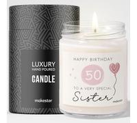 50th Birthday Gifts for Sister - Luxury Soy Wax Candle - Vanilla, Jasmine, Sugared Almond - Makester
